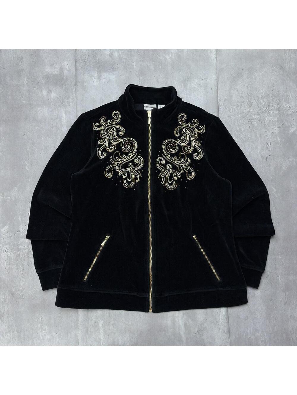 Y2K Black Zenergy Grunge Gothic Embellished Velour Track Jacket